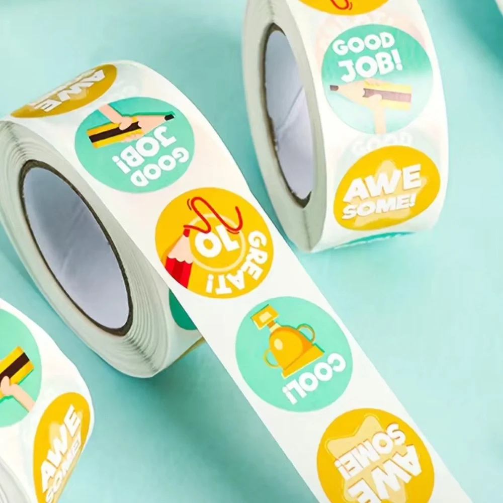 500pcs/Roll, Cute Round Children's Cartoon Stickers